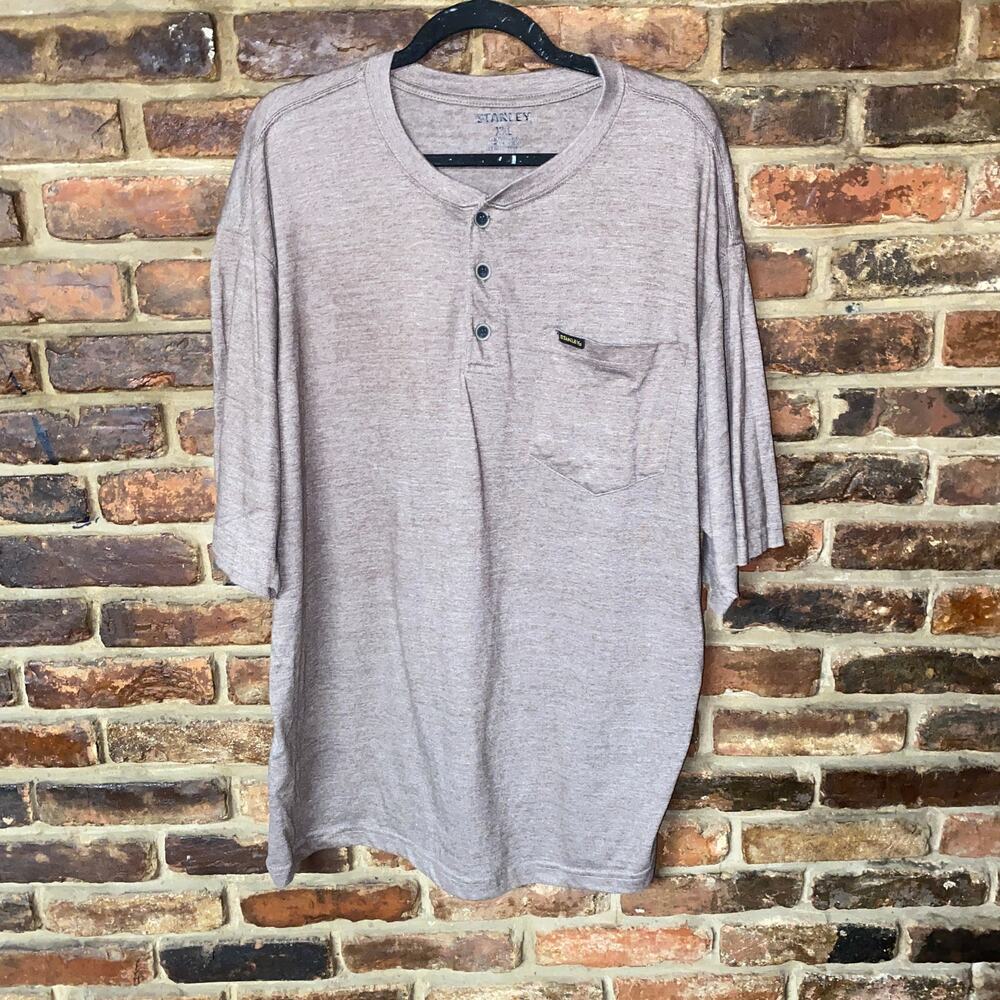 Stanley Brown Short Sleeve Henley Pocket Tee T-Shirt Men's Size XXL